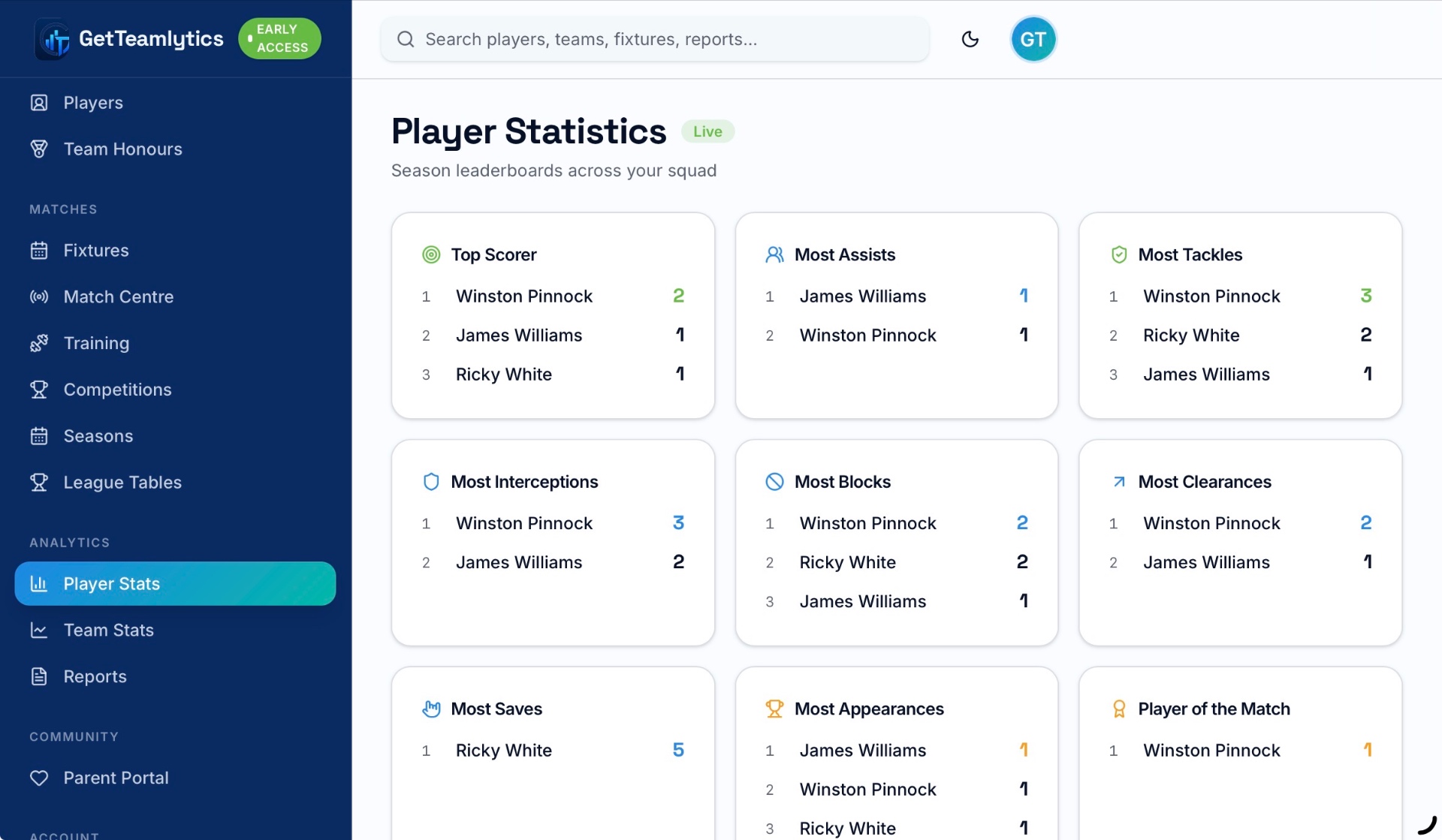 GetTeamlytics player statistics